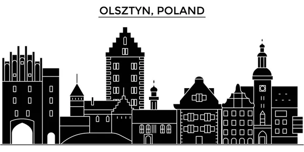 Polen, Olsztyn het platform vector skyline van de stad, reizen stadsgezicht met monumenten, gebouwen, geïsoleerde bezienswaardigheden op achtergrond — Stockvector