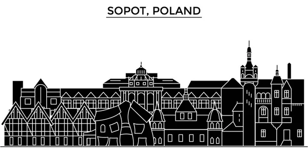 Pologne, Sopot architecture vecteur ville skyline, voyage paysage urbain avec des points de repère, bâtiments, sites isolés en arrière-plan — Image vectorielle