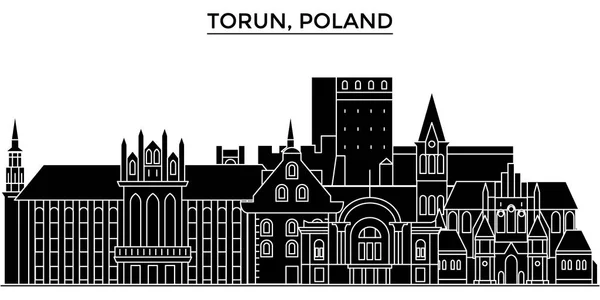 Польща, Торунь архітектури вектор Сіті горизонт, подорожувати міський пейзаж з визначних пам'яток, будівель, ізольованих пам'ятки на тлі — стоковий вектор