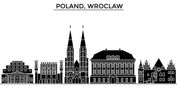 Polónia, Wroclaw arquitetura vetor cidade horizonte, viajar paisagem urbana com marcos, edifícios, vistas isoladas sobre o fundo — Vetor de Stock