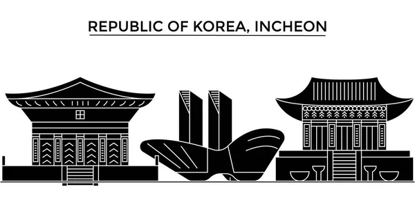 República de Corea, Incheon arquitectura vector ciudad horizonte, viajes paisaje urbano con monumentos, edificios, vistas aisladas en el fondo — Vector de stock