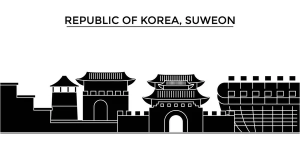 República de Corea, Suweon arquitectura vector ciudad horizonte, viaje paisaje urbano con monumentos, edificios, vistas aisladas en el fondo — Vector de stock