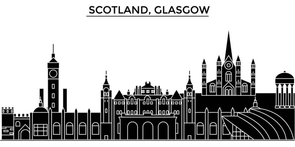 Schottland, Glasgower Stadtarchitektur Vektor Stadtsilhouette, Reise Stadtbild mit Sehenswürdigkeiten, Gebäuden, isolierten Sehenswürdigkeiten im Hintergrund — Stockvektor