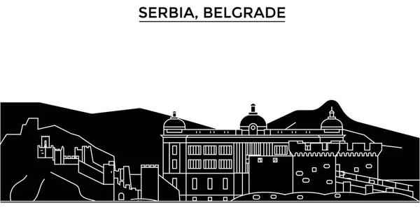 Serbia, Belgrado architettura vettore città skyline, viaggio paesaggio urbano con punti di riferimento, edifici, luoghi isolati sullo sfondo — Vettoriale Stock