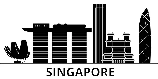 Архітектура вектор місто панораму Сінгапуру, подорожі міський пейзаж з визначних пам'яток, будівель, ізольованих пам'ятки на тлі — стоковий вектор