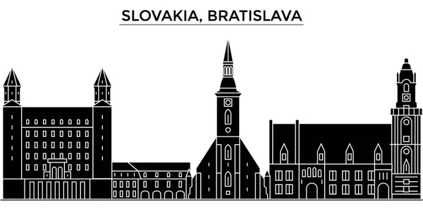 Eslovaquia, Bratislava arquitectura vector ciudad horizonte, paisaje urbano de viajes con monumentos, edificios, vistas aisladas en el fondo — Vector de stock