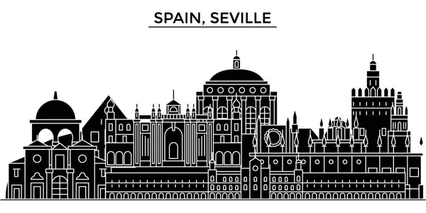 Spanje, Sevilla het platform vector skyline van de stad, reizen stadsgezicht met monumenten, gebouwen, geïsoleerde bezienswaardigheden op achtergrond — Stockvector