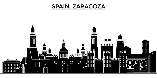 Espagne, Saragosse architecture vecteur ville skyline, voyage paysage urbain avec des points de repère, bâtiments, sites isolés en arrière-plan — Image vectorielle