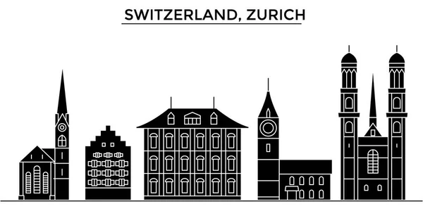 Suiza, Zurich arquitectura vector ciudad horizonte, paisaje urbano de viajes con monumentos, edificios, vistas aisladas en el fondo — Vector de stock