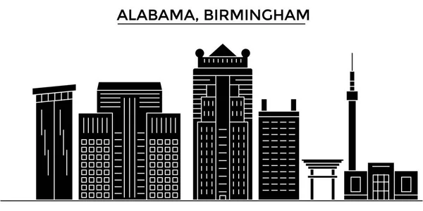 USA, Alabama. Birmingham építészet vektor városra, utazási városkép tereptárgyak, épületek, elszigetelt látnivalók a háttérben — Stock Vector