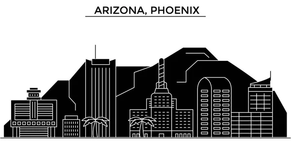 USA, arizona, Phönix Architektur Vektor Stadtsilhouette, Reise Stadtbild mit Sehenswürdigkeiten, Gebäuden, isolierten Sehenswürdigkeiten im Hintergrund — Stockvektor