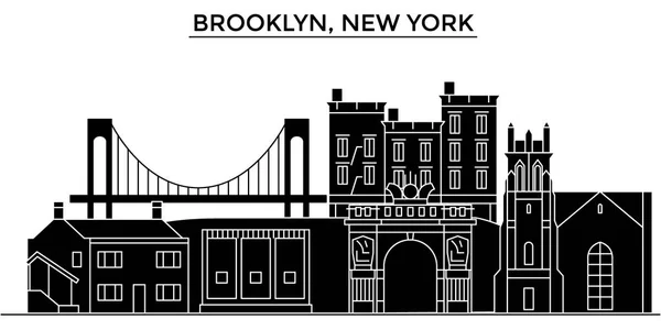 Spojené státy americké, Brooklyn, New York architektura vektorové městské panorama, cestování panoráma s památky, budovy, izolované památky na pozadí — Stockový vektor