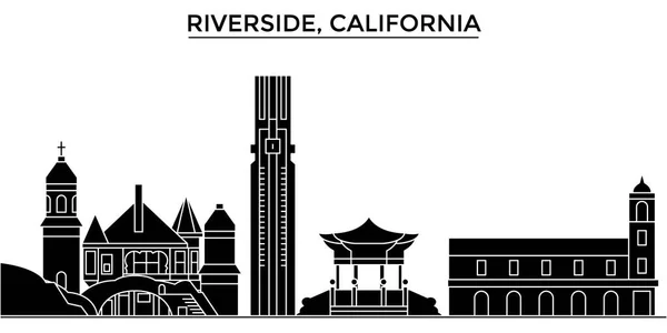 EE.UU., California, Riverside architecture vector city skyline, paisaje urbano de viajes con monumentos, edificios, vistas aisladas en el fondo — Vector de stock