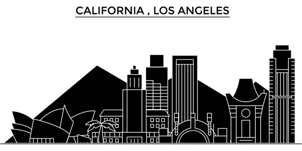 Usa, Californie Los Angeles architecture vecteur ville skyline, voyage paysage urbain avec des points de repère, des bâtiments, des sites isolés sur fond — Image vectorielle