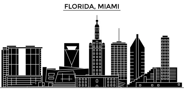 EE.UU., Florida Miami arquitectura vector ciudad horizonte, paisaje urbano de viajes con monumentos, edificios, vistas aisladas en el fondo — Vector de stock