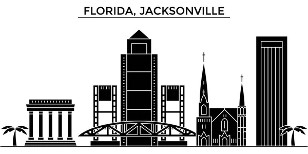 США, Джексонвілле архітектури вектор Сіті горизонт, штат Флорида подорожі міський пейзаж з визначних пам'яток, будівель, ізольованих пам'ятки на тлі — стоковий вектор