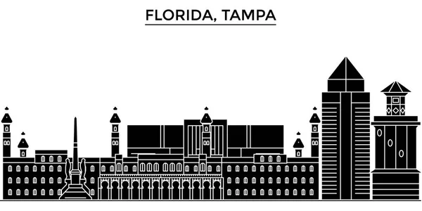 EE.UU., Florida, Tampa arquitectura vector ciudad horizonte, paisaje urbano de viajes con monumentos, edificios, vistas aisladas en el fondo — Vector de stock
