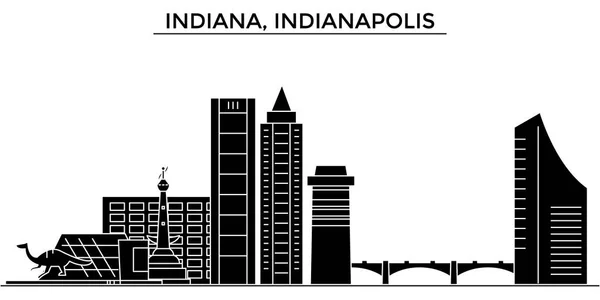 EE.UU., Indiana, Indianápolis arquitectura vector ciudad horizonte, paisaje urbano de viajes con monumentos, edificios, vistas aisladas en el fondo — Archivo Imágenes Vectoriales