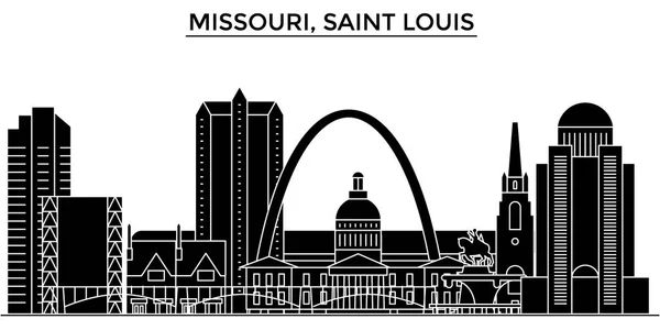 VS, Missouri, Saint Louis het platform vector skyline van de stad, reizen stadsgezicht met monumenten, gebouwen, geïsoleerde bezienswaardigheden op achtergrond — Stockvector