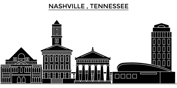 USA-ban, Nashville (Tennessee) architektúra vektor városra, utazási városkép tereptárgyak, épületek, elszigetelt látnivalók a háttérben — Stock Vector