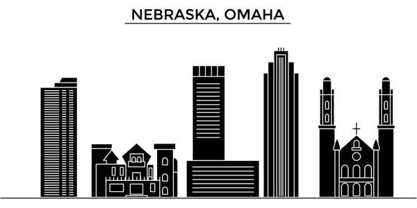 EE.UU., Nebraska, Omaha architecture vector city skyline, paisaje urbano de viajes con monumentos, edificios, vistas aisladas en el fondo — Vector de stock