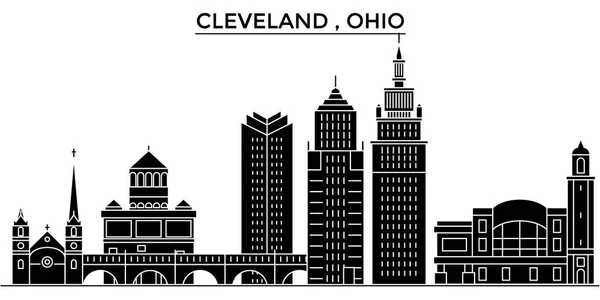 EE.UU., Ohio Cleveland arquitectura vector ciudad horizonte, paisaje urbano de viajes con monumentos, edificios, vistas aisladas en el fondo — Vector de stock