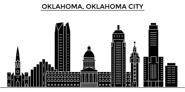 USA, Oklahoma, Oklahoma City het platform vector skyline van de stad, reizen stadsgezicht met monumenten, gebouwen, geïsoleerde bezienswaardigheden op achtergrond — Stockvector