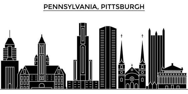 EE.UU., Pennsylvania Pittsburgh arquitectura vector ciudad horizonte, paisaje urbano de viajes con monumentos, edificios, vistas aisladas en el fondo — Vector de stock