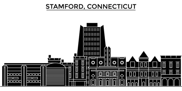 Usa, Stamford, Connecticut arquitetura vetor cidade horizonte, paisagem urbana de viagem com marcos, edifícios, vistas isoladas sobre o fundo —  Vetores de Stock