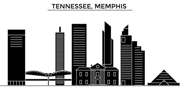 美国，田纳西州的孟菲斯建筑矢量城市天际线、 旅游地标、 建筑物、 孤立的目光投向背景的城市风光 — 图库矢量图片