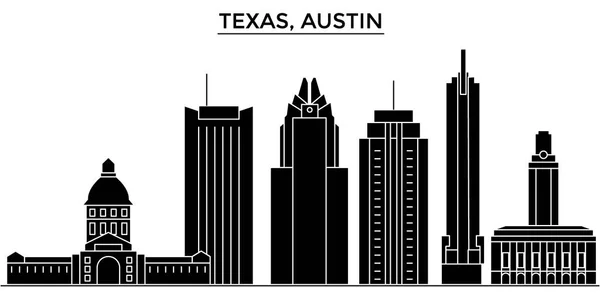 EE.UU., Texas Austin arquitectura vector ciudad horizonte, paisaje urbano de viajes con monumentos, edificios, vistas aisladas en el fondo — Vector de stock