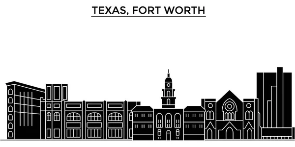 EE.UU., Texas Fort Worth arquitectura vector ciudad horizonte, paisaje urbano de viajes con monumentos, edificios, vistas aisladas en el fondo — Vector de stock