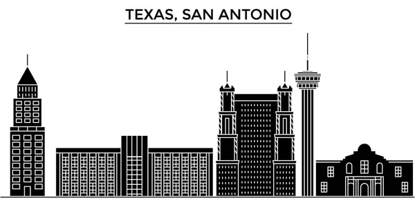美国得克萨斯州圣安东尼奥建筑矢量城市天际线、 旅游地标、 建筑物、 孤立的目光投向背景的城市风光 — 图库矢量图片
