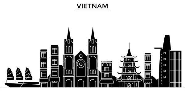 Vietnã arquitetura vetor cidade horizonte, viajar paisagem urbana com marcos, edifícios, vistas isoladas sobre o fundo — Vetor de Stock