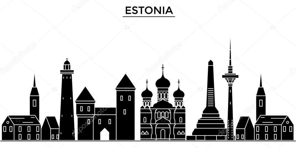 Estonia, Talinn architecture vector city skyline, travel cityscape with landmarks, buildings, isolated sights on background