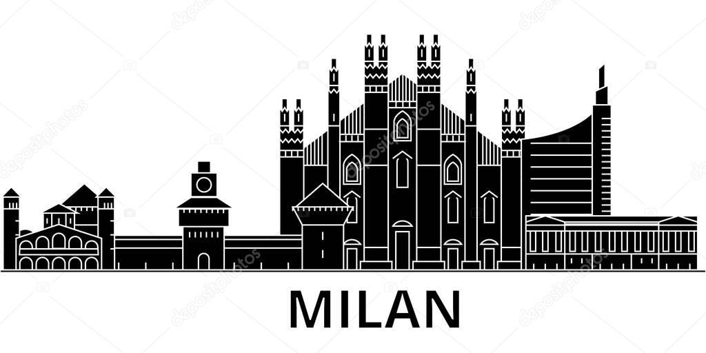 Milan architecture vector city skyline, travel cityscape with landmarks, buildings, isolated sights on background