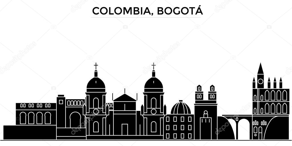 Colombia, Medellin architecture vector city skyline, black cityscape with landmarks, isolated sights on background