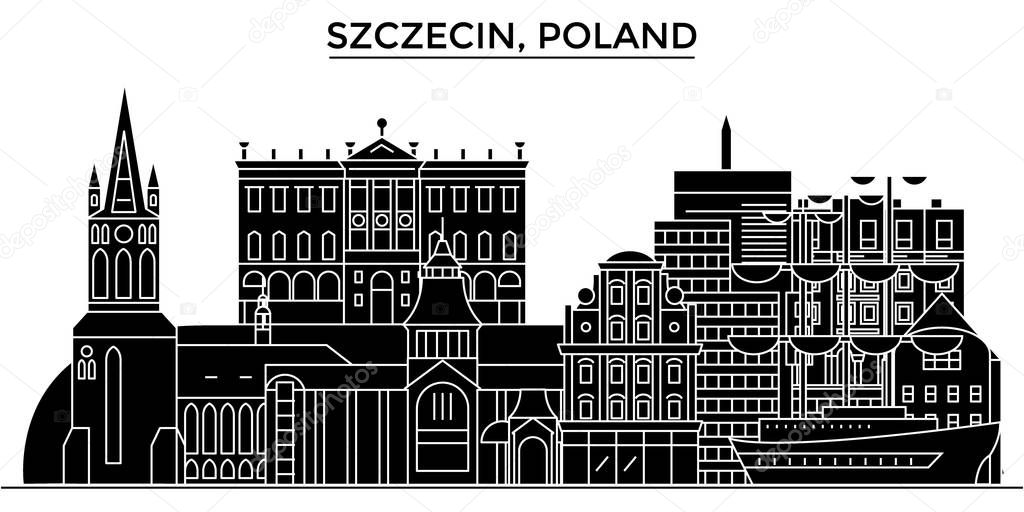 Poland, Szczecin architecture vector city skyline, travel cityscape with landmarks, buildings, isolated sights on background