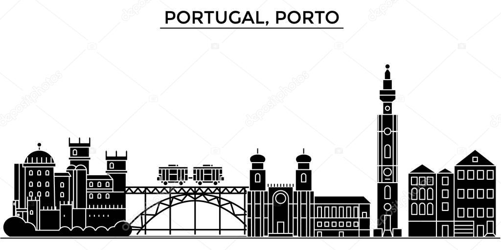 Portugal, Porto architecture vector city skyline, travel cityscape with landmarks, buildings, isolated sights on background