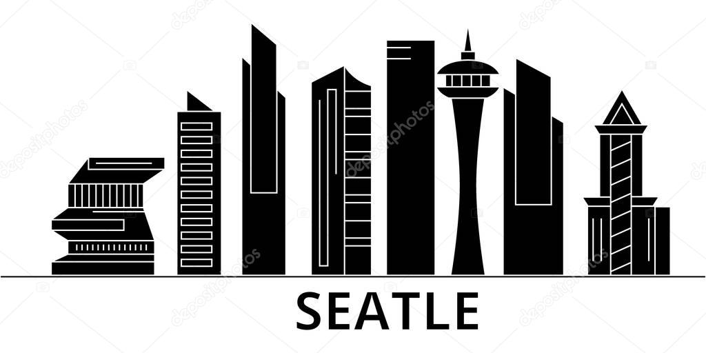 Seattle architecture vector city skyline, travel cityscape with landmarks, buildings, isolated sights on background