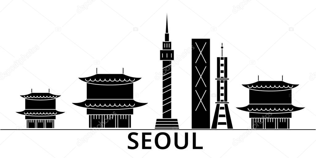 Seoul architecture vector city skyline, travel cityscape with landmarks, buildings, isolated sights on background