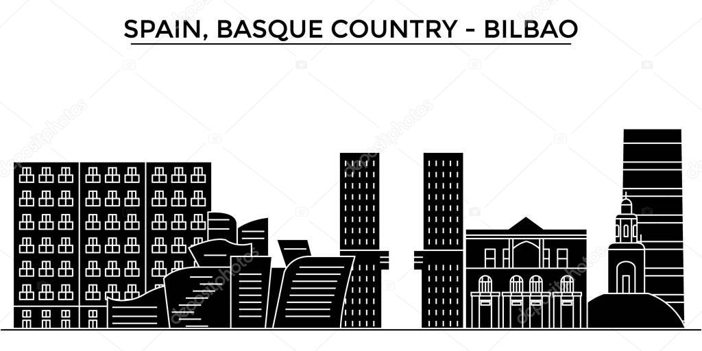 Spain, Bilbao, Basque Country architecture vector city skyline, travel cityscape with landmarks, buildings, isolated sights on background
