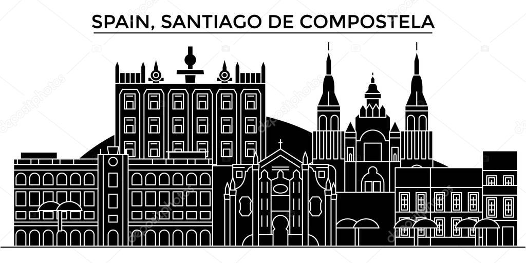 Spain, Santiago De Compostela architecture vector city skyline, travel cityscape with landmarks, buildings, isolated sights on background