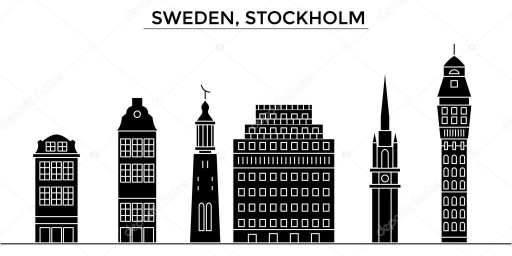 Sweden, Stockholm architecture vector city skyline, travel cityscape with landmarks, buildings, isolated sights on background