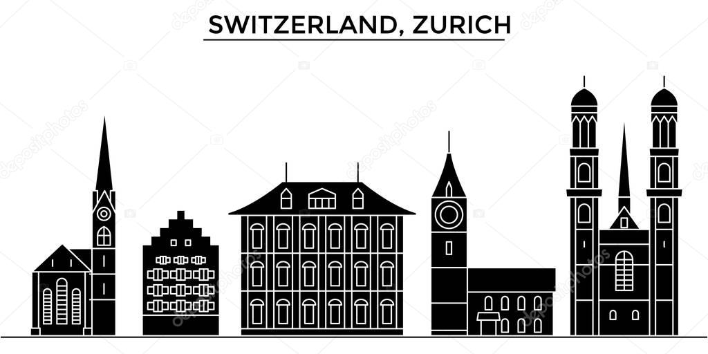 Switzerland, Zurich architecture vector city skyline, travel cityscape with landmarks, buildings, isolated sights on background