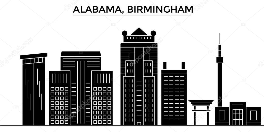 Usa, Alabama. Birmingham architecture vector city skyline, travel cityscape with landmarks, buildings, isolated sights on background