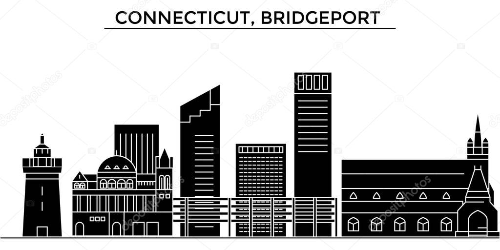 Usa, Connecticut, Bridgeport architecture vector city skyline, travel cityscape with landmarks, buildings, isolated sights on background