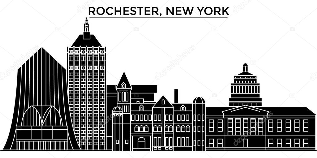 Usa, Rochester, New York architecture vector city skyline, travel cityscape with landmarks, buildings, isolated sights on background