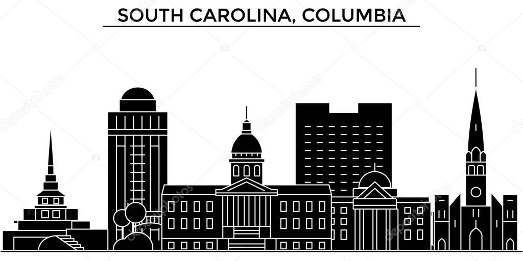 Usa, South California, Columbia architecture vector city skyline, travel cityscape with landmarks, buildings, isolated sights on background