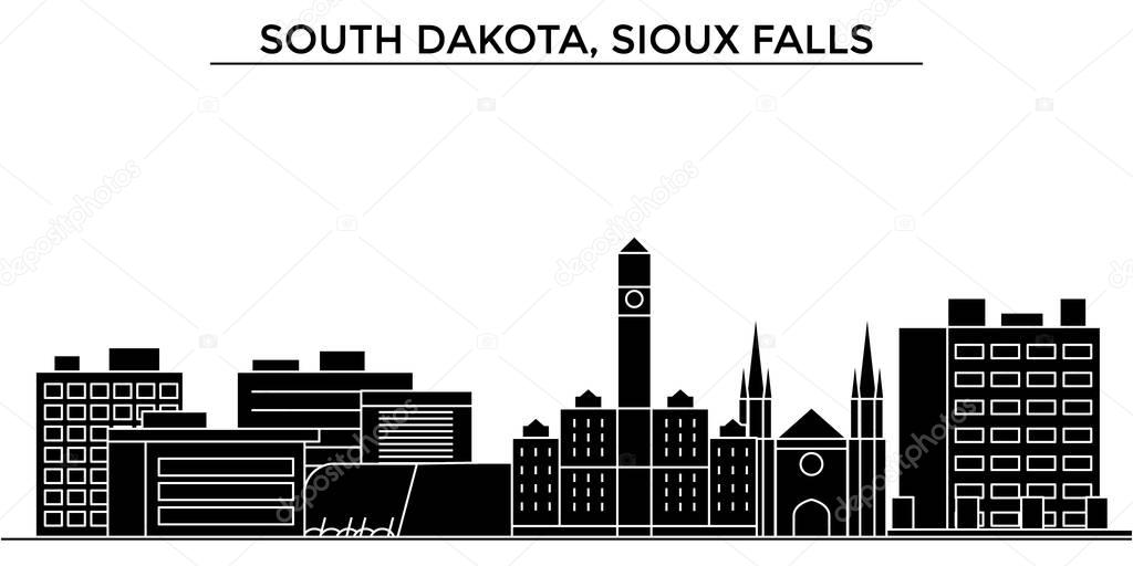 Usa, South Dakota, Sioux Falls architecture vector city skyline, travel cityscape with landmarks, buildings, isolated sights on background